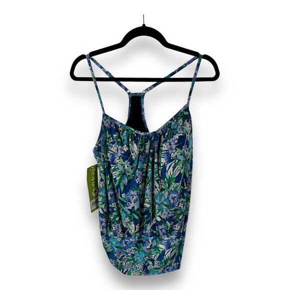 Fit 4 U Tankini Swim Top Tropical Floral Resort Beachcore Blue 18 - Picture 2 of 7
